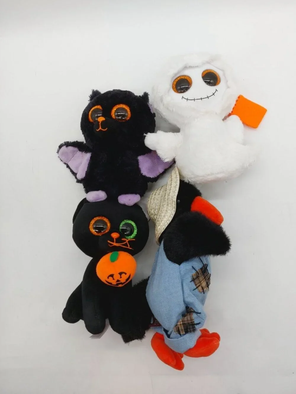 Ty Beanie Boos Cat Ghost Bat Scarecrow Lot Of 4 Plush Stuffed Animal Halloween